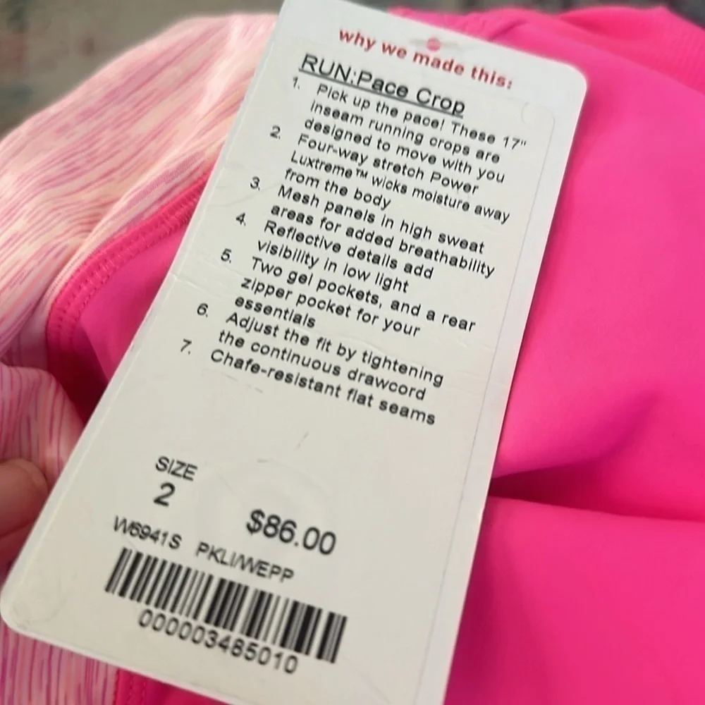 LULULEMON Run: Pace Crop, NWT, SZ 2